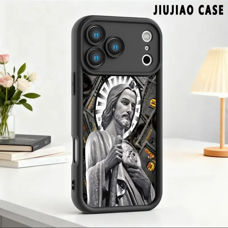 Shockproof Protective Cover for iPhone 17 Pro Max, 16 Plus, 15, 14, 13, 12, 11, Air Plus - Customized Christ Jesus GOD and Money Pattern, Soft Silicone TPU Bumper, Drop Protection, Advanced Fashion Gift, Mobile Phone Accessories, Tech Accessories