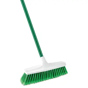 13 in. Smooth Surface Push Broom with Steel Handle Brush Plastic Cleaner Cleaning