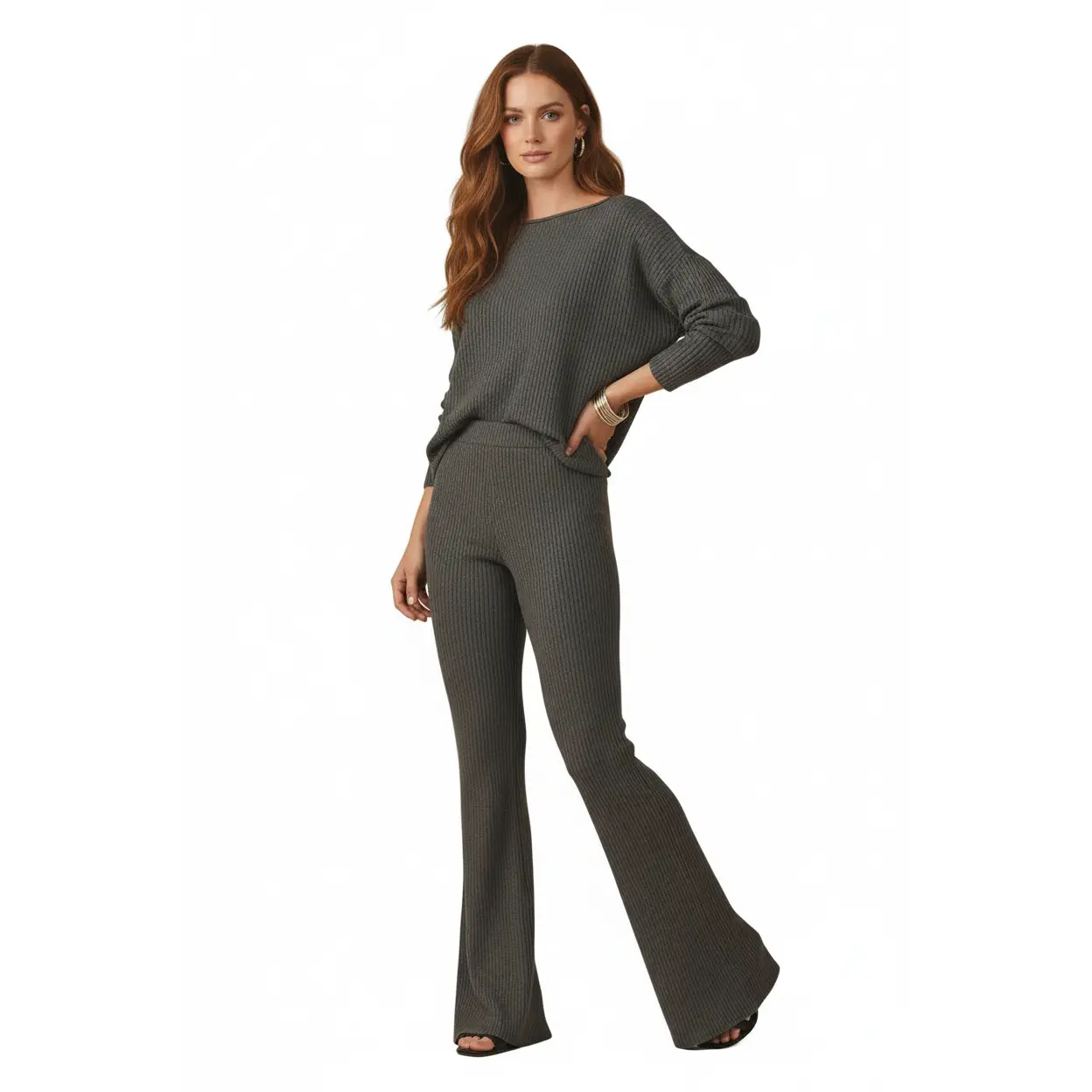 LuLaRoe Kylie Pull on Stretch Corduroy Flare Pants • Solid Pavement Gray