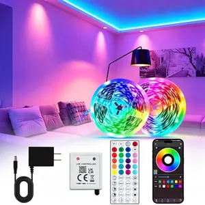 2Pcs 50FT WiFi Smart LED Strip Lights, RGB Music Sync Color Changing Time Setting Light, App and Remote Control Indoor Lighting Lamp for Home Bedroom, Room Decor, Parties, Holiday Festivals Decoration, Christmas Gifts