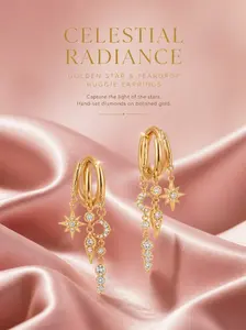 The Starlight Collection Gold Hoop & Dangle Earrings Set, Cubic Zirconia Celestial Star Charms Earrings for Women