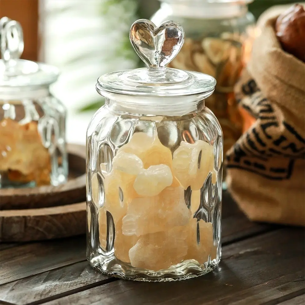 Heart Lid Glass Sealed Jar, Simple European Style, Elegant and Fresh, Kitchen Storage Bottle, Pickle Pot, Transparent Dry Fruit Container