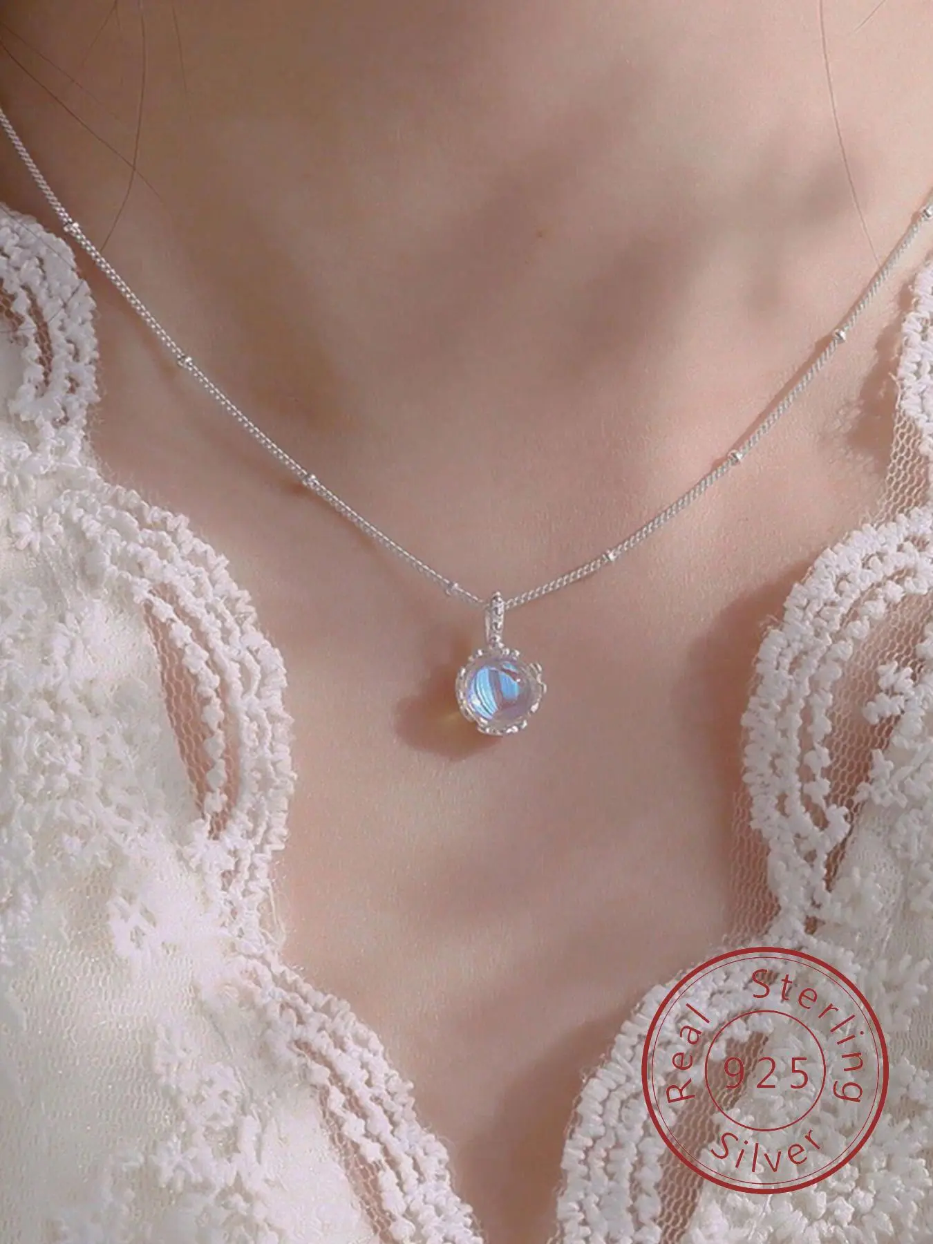 S925 Sterling Silver Moonstone Decor Exquisite Trendy Triple Moon Pendant for Women, Elegant All-match Jewelry for Girls Gift, Female Classic Fashion Accessories for Daily Wear, Daily Wear Necklace, Decorative Necklace