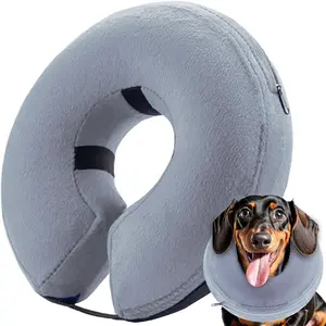 M Size Inflatable Soft Blow-up Dog Cone Alternative Comfy Protective Recovery Elizabethan Collar After Surgery for Dog Cat Prevent Licking, Grey