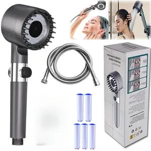 Handheld Filter Booster Shower Head with 4 Spray Modes & High-Quality Filter for Hard Water Powerful Cleaning & Durable ABS Material bathing pet setting 3-speed outdoorfun brush massaging