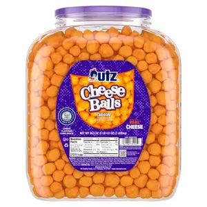 Crunchy Cheddar Flavor Cheese Balls Barrel, Ready-to-Eat Food Snack Baked with Real Cheddar, Poppable Party Snack, Gluten/Cholesterol/Trans-Fat Free, Kosher Certified, 36.5 Oz
