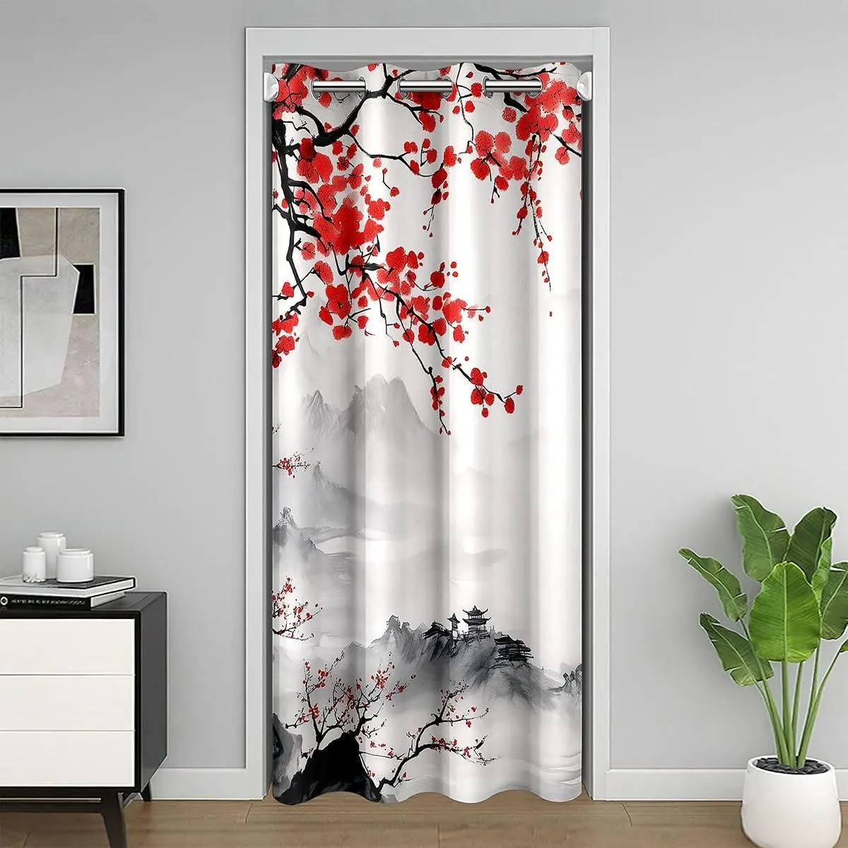 Japanese Ukiyoe Theme Door Curtain Doorway Window Hokusai Pattern Thermal Insulated Temporary Room Dividers Japanese Style Closet Cover Bedroom Living Room Microfiber