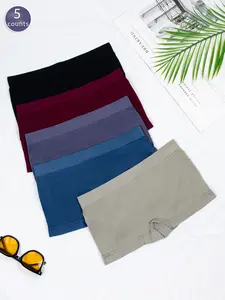 Women's Seamless Low Waist Boxer Briefs, 5 Pcs , Breathable & Stretchy Underwear Pants, Solid Color Comfort Fit