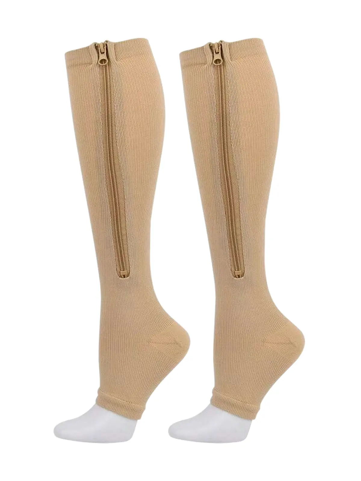 Unisex Nylon Sports Compression Socks, Zippered Calf-Knee High Open-Toe Stockings for Walking & Varicose Vein Nursing, Nylon Socks