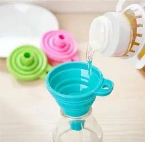 Collapsible Silicone Funnel Set (3-Pack) – Blue, Green, and Pink Foldable Kitchen Gadgets for Cooking, Liquids, and Outdoor Use