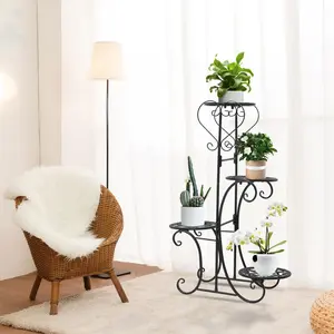 4 Tier Metal Flower Pot Metal Plant Stand 4 Potted Flower Pot Holder for Patio Garden Home Decor Plant Stand Display Shelf Multilayer Rack Indoor Outdoor Organiser
