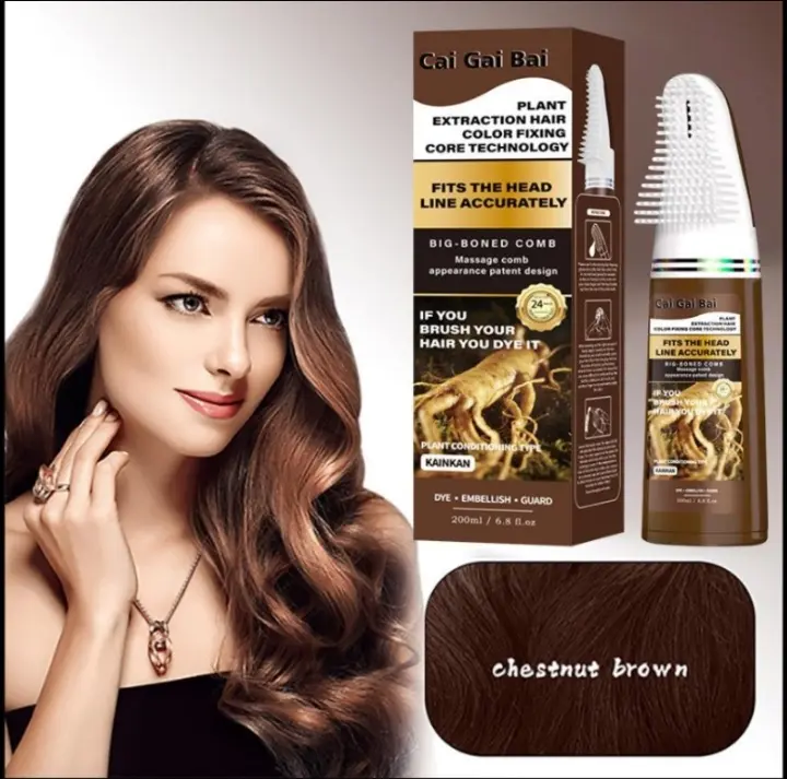 Multicolor Permanent At-Home Hair Dye Kit with Comb - Ammonia-Free Plant-Based Gentle Colorant, Long-Lasting Vivid Rich Chestnut Tone, Non-Damaging Haircare for Adults, Men/Women Hair Color Change