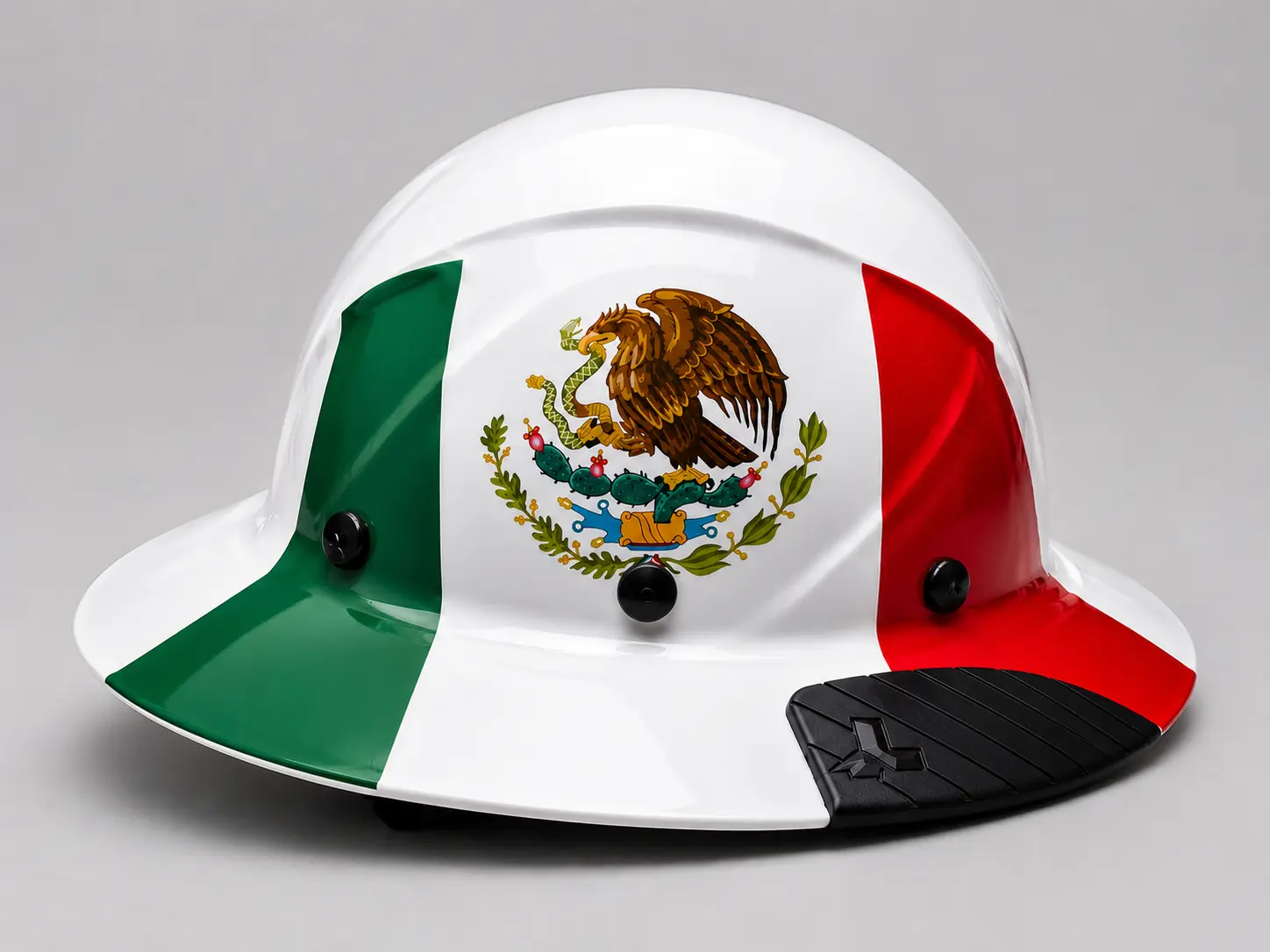 Casco de Seguridad Tipo Mexicano de Ala Completa – Fibra Reforzada 50/50 con Bandera de México y Suspensión Ajustable