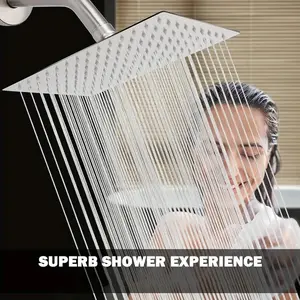Stainless Steel Shower Head, 8 Inch Rainfall Spray, 10 Inch Electroplated Square Top Sprayer, Bathroom Accessories, Durable Showerhead, Durable & Easy Install