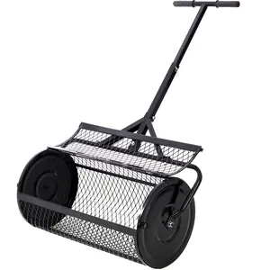 Donext Peat Moss Spreader 24inch Compost Spreader Metal Mesh T Shaped Handle for Planting Seeding Lawn and Garden Care Manure Spreaders Roller Black