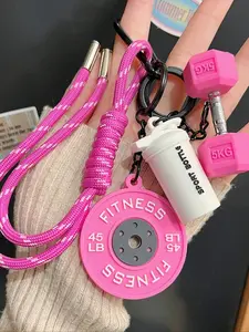Colorblock Gym Dumbbell Design Keychain, Fitness Keychain for Women & Men, All-match Keyring for Birthday Gift, Fitness Set Lanyard PVC Fitness Series Soft Rubber Keychain Barbell & Dumbbell Decorative Pendant Bag Charm, Keychain For Bags