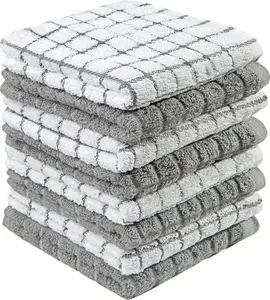 Dish Cloths (8 Pack) | 12" x 12" | 100% Cotton Kitchen Towels | 405 GSM | Soft, Highly Absorbent & Durable Dish Towels for Kitchen | Gray