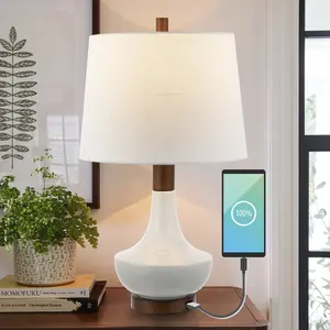 JONATHAN Y Finn Vintage Minimalist Iron/Ceramic LED Mini Table Lamp with USB Charging Port , for bedroom, living room, foyer, hallways, dining room, dorms