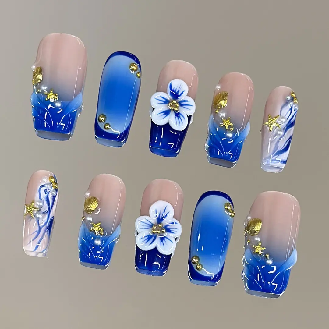 NailVesta BLOOMING MALIBU – 100% Handcrafted 3D Press-On Nails | Reusable, Long-Lasting, Salon-Quality black lace nail art nail art