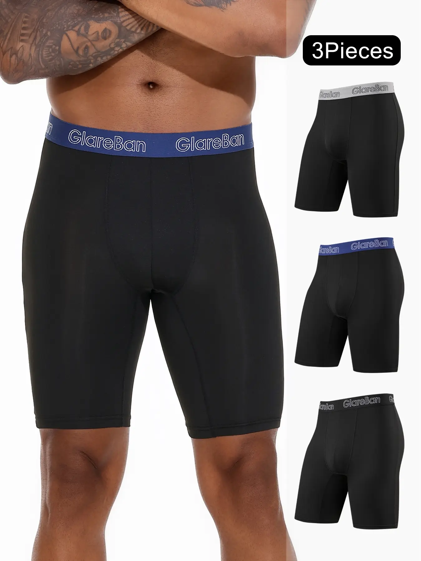 3pieces Long Leg Boxers Men Quick-Dry Lightweight Sporty Underwear Sports Underwear Shorts Quality Mesh Underwear Soft Male Underpants for Men Mesh Comfortable Homme Boxershorts Slips Briefs Panties Workout Gym Underwear Fit Underwear Training Underwear