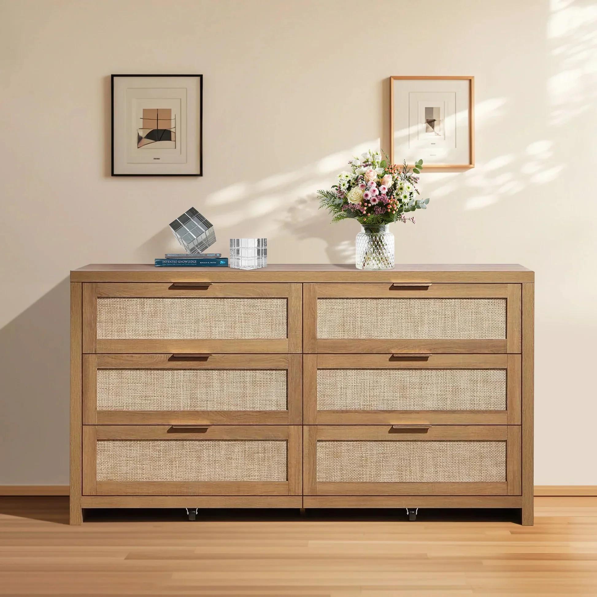 SICOTAS Night Stand Set of 2 - Rattan Nightstands with Type-C Charging Station &  Rattan Drawer - 15.4" x 23.6" x 22.1" Boho Bed Side End Table for Small Apartment Living Room Bedroom, Sturdy and Durable