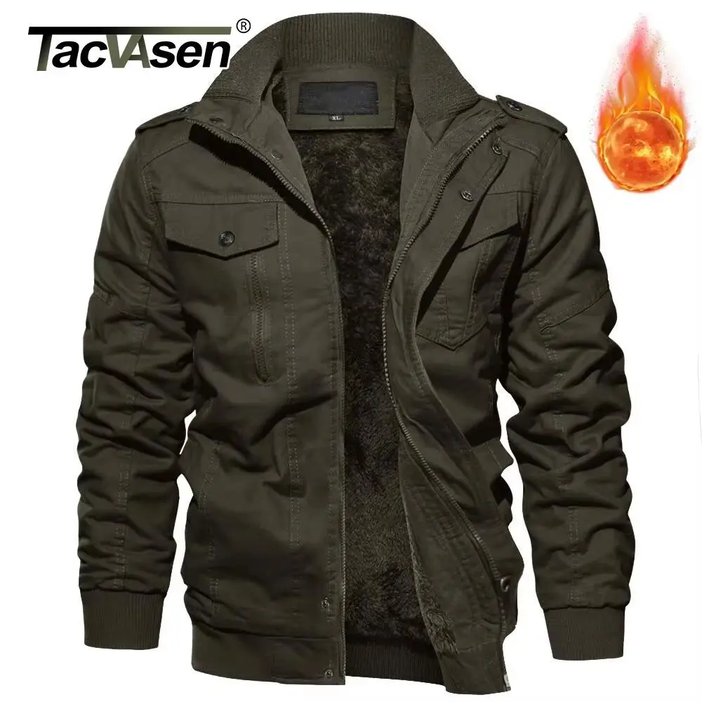 Men's Heavyweight Cotton Jacket, Windproof Safari Style Solid Winter Coat with Fleece Lining and Minimal Decoration, Plain, Long Sleeve, Pockets, Polyester, Regular Length, Safari Look, Zipper Front, Heavy Jacket, Daily, Menswear, Outerwear, Fabric, Longs