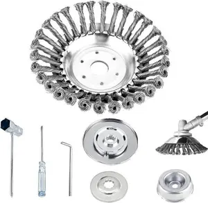 8 Inch Steel Wire Weed Brush, Universal Fit for Most String Trimmers, Multi-Purpose Weed Cutter Blade for Moss & Rust Removal on Driveways & Patios