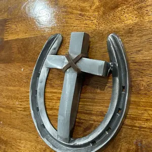 Hand Forged Horseshoe Cross – Rustic Christian Wall Décor