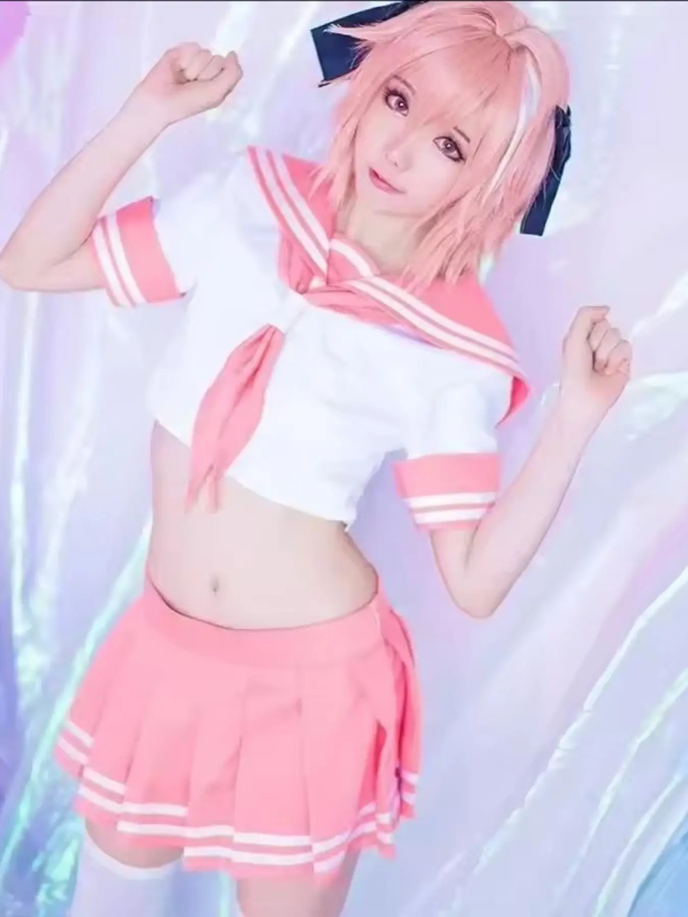 Anime Afu Cosplay Dress, Astolfo Cosplay Costume, Japanese Student Uniform, Bow Tie, Womenswear, Shoujo Girl Outfits, Solid, Slim-Fitting, All Seasons, Costumes with Accessories, Cosplay Halloween
