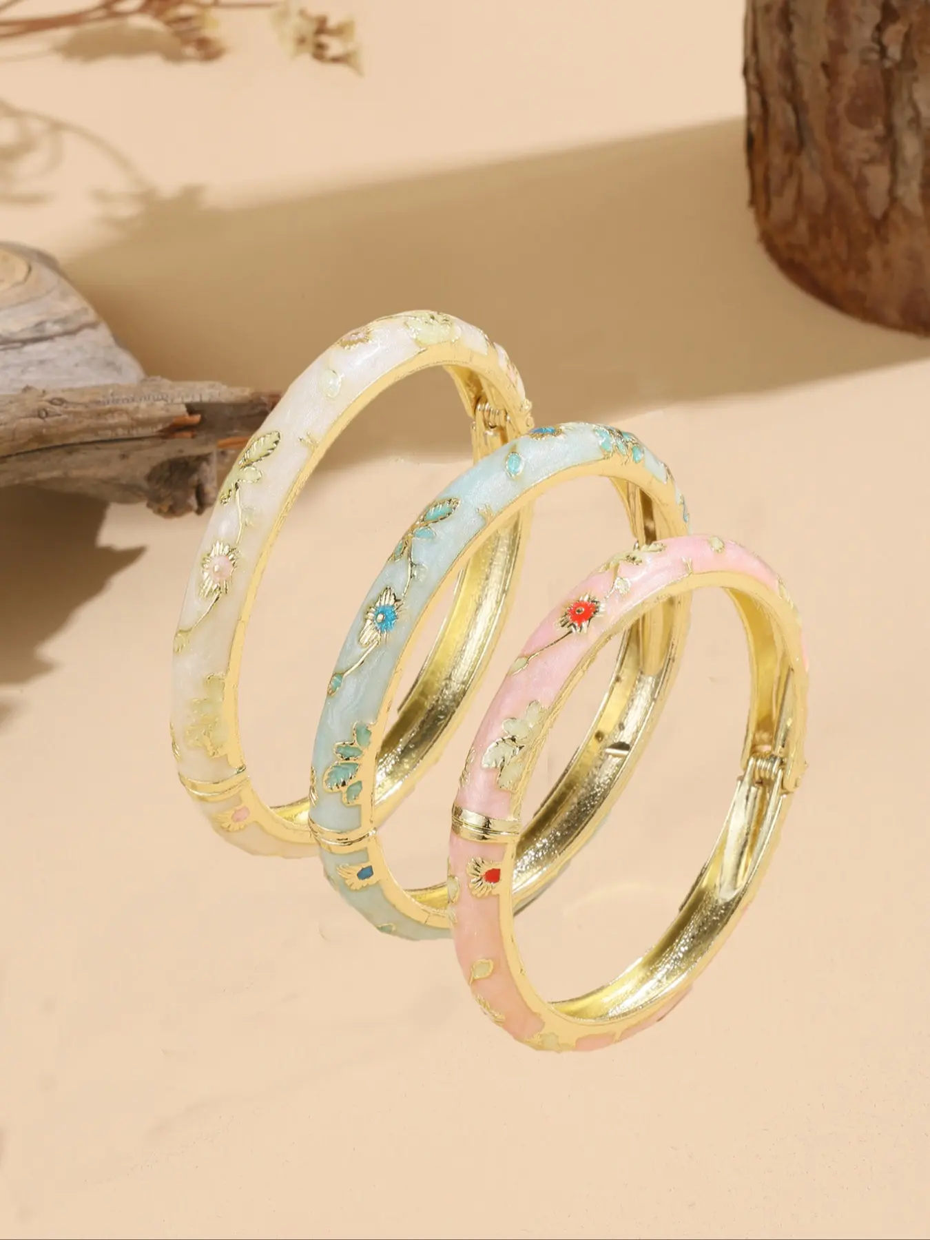 Women's Cloisonne Bracelet, Bangles Bracelets Set, Layered Bracelet Set, Stack Bangles, Stacking Bangles, Enamel Design Alloy Jewelry, Indian African Hawaiian Style, Elegant Ladies Accessory for All Occasions