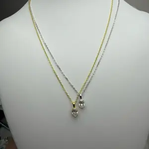 Vermeil Over Sterling Silver 16-18”Adjustable Anchor Link Chain With 1Ct Oval Moissanite Pendant