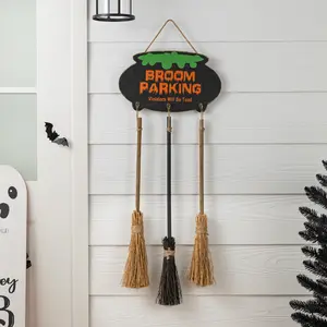 Glitzhome 37"H Halloween Wooden Cauldron and Broom Porch Decor(KD)