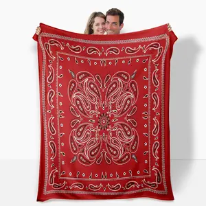 1 Piece Fluffy Blanket - Bohemian Red and White Paisley Pattern with Hearts and Stars, Soft Flannel for All Seasons Warmth, Suitable for Sofa, Bed, Camping - Machine Washable Comfortable Home Decor Gift | Paisley Print | Fluffy texture1
