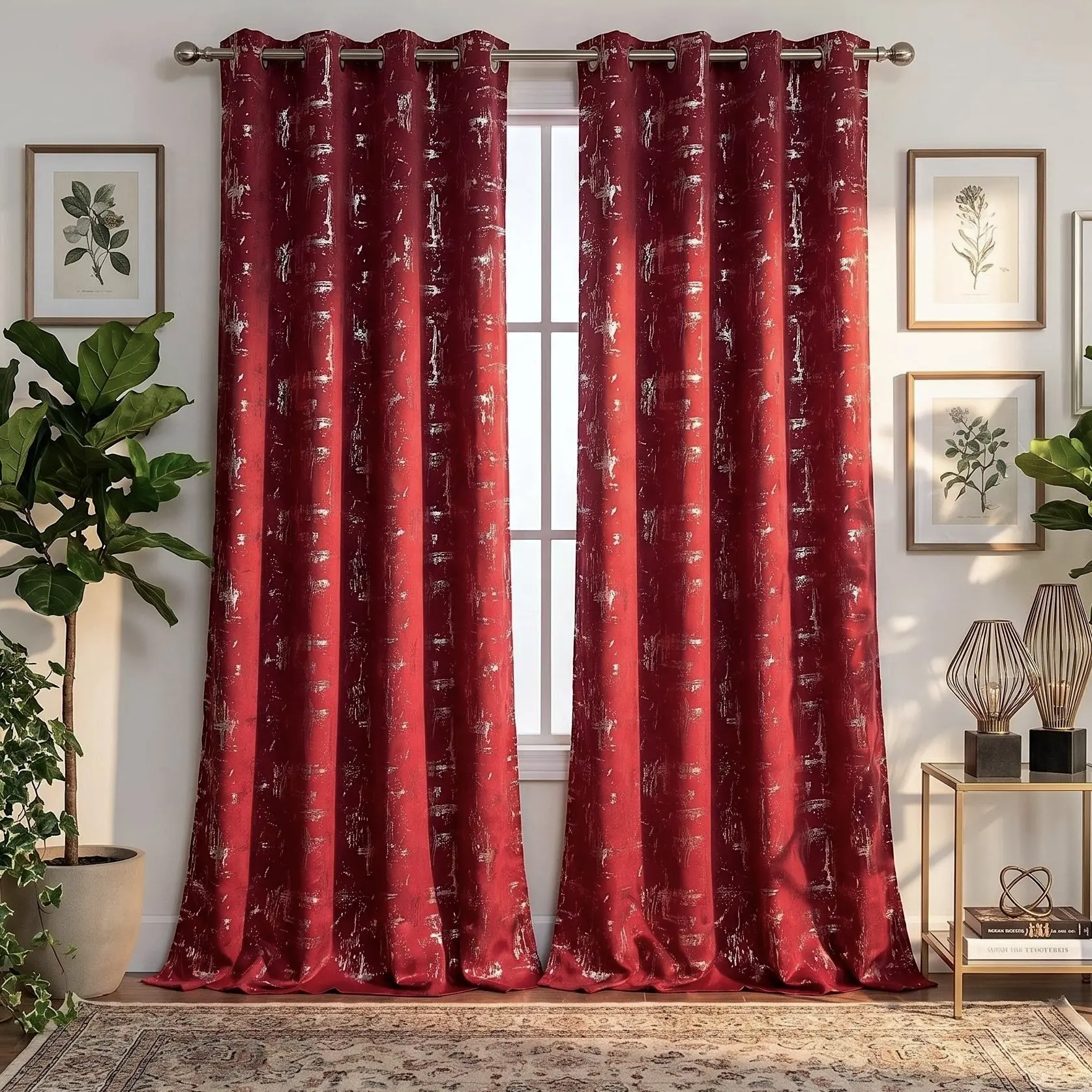 2-Panel Foil Metallic Full Blackout Grommet Curtains - 52"X84" Tetraflake Beautiful Patterns, Wrinkle Res, Noise Reduction, Curtains for Bedroom, Bathroom Home Decor, QF639 (Do Not Bleach)