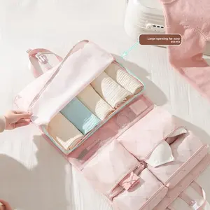 7-in-1 Travel Storage Bag, Foldable Hanging Packing Cube with Compartments for Clothes,,Large Capacity Clothing Washing Cosmetics Storage Bag Pink pack durable holiday diaper portable organizer duffle multifunctional capacity travel bag hand luggage