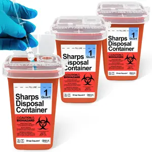 Sharps Containers for Home Use - 1 Quart (3-Pack) Biohazard Syringe and Needle Disposal Containers - Small Sharps Box for Travel and Professional Use