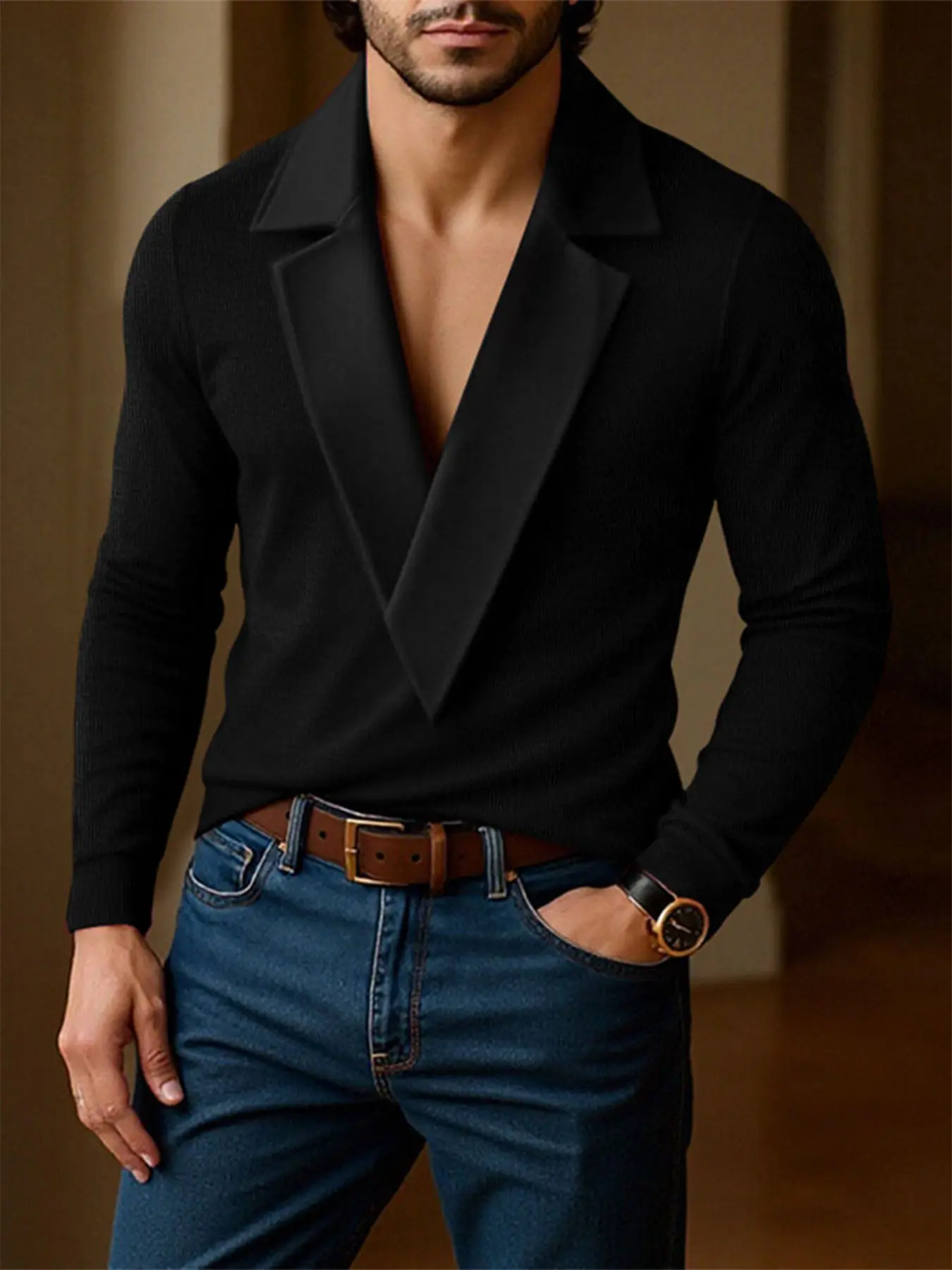 INCERUN Men's Casual Business Style Turn-Down Collar Knitted Long Sleeve Pullover Sweater Knitwear, Perfect for Daily Wear, Stylish and Comfortable