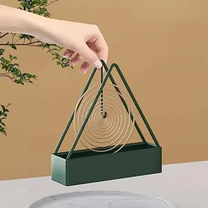 1pc Elegant Triangle Mosquito Coil Holder - Metal Hanging Ash Catcher, No Electricity Needed, Creative Home Incense Holder with Sleek Design for Summer Decor, Incense Holder|Modern Home Decor|Metallic Finish, Mosquito Repellent