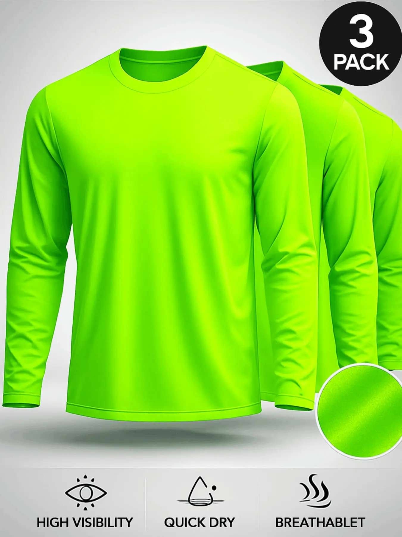 High Visibility Work Shirts Set, Upf50+ Quick-Dry Safety Clothing, Lightweight Fitted Long Sleeve, Road Engineering/building/outdoor Use Workwear