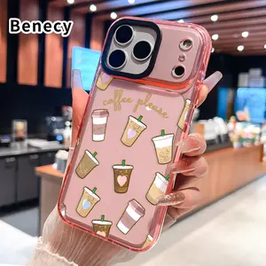 Phone case for iPhone 17 16 Pro Max 15 Plus 14 13 12 11 Air Coffee Delight Pattern Non-Yellowing Silicone Transparent Drop Protective Cover