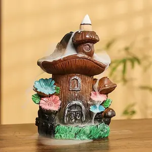 1pc, Mini Resin Mushroom House Backflow Incense Burner Handicrafts Home Ornament (Without Incense)