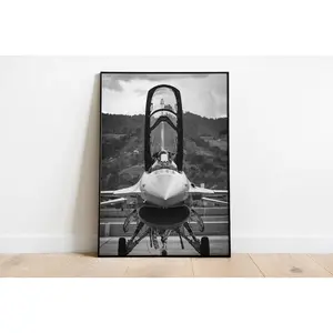 F16 Aircraft Art Poster, Classic Black And White Fighter Jet Print, Vintage Aviation Photo, USAF Decor, Gift For Aviators