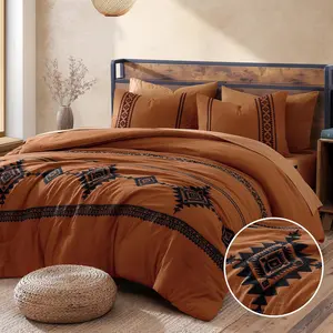 Burnt Orange Embroidery Comforter Sets Full Size - 7, Farmhouse Western Boho Comforter, A Bag Full Size with, Pillowcases  Shams