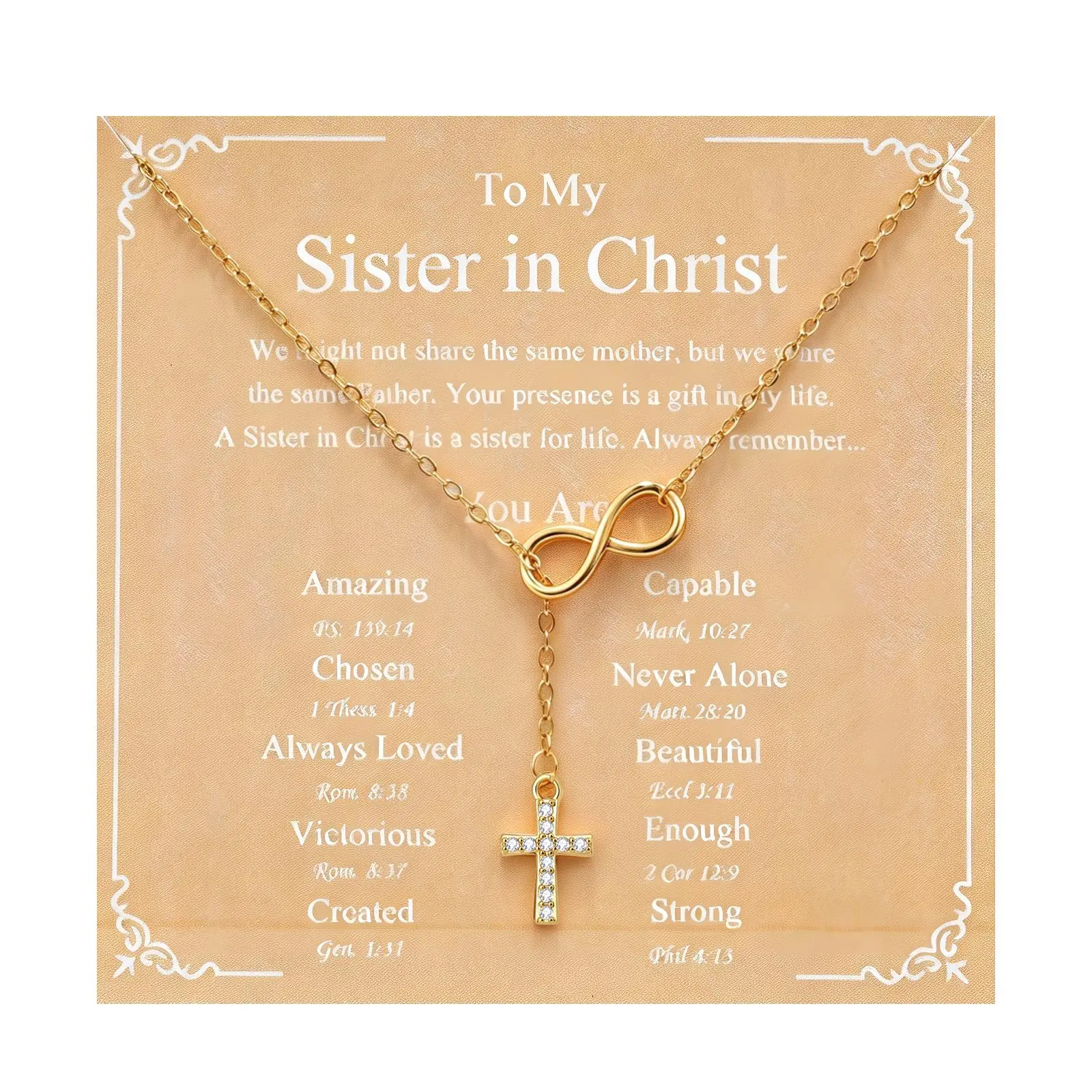 OIDEA Infinity Cross Y Lariat Necklace for Women, Cubic Zirconia Christian Faith Necklace, Sister in Christ Friendship Gift