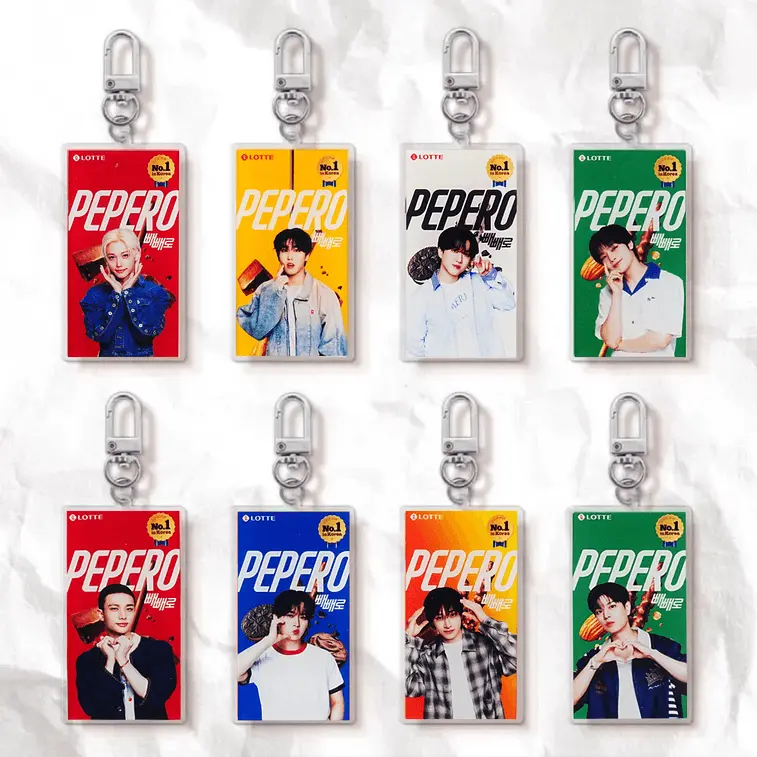 [NOT FOR SALE GIFT] LOTTE PEPERO Stick Shape Chocolate Biscuit Stick with StrayKids Keychain, 1-Piece