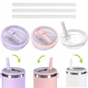 (Straw Lid) 1/2 Pack 40 Oz Tumbler Lid Replacement Fits Stanleys Cups Reusable Straw Lid White Pink Purple Drinkware Bottle Cap Lock