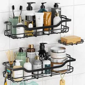 3-Pack Shower Caddy with Soap Holder, Adhesive Rustproof No-drill Strudy Loading Inside Shower Organizer Shelves Rack Storage Bathroom Organization for Smooth Wall Glass Tile, Black (Large)