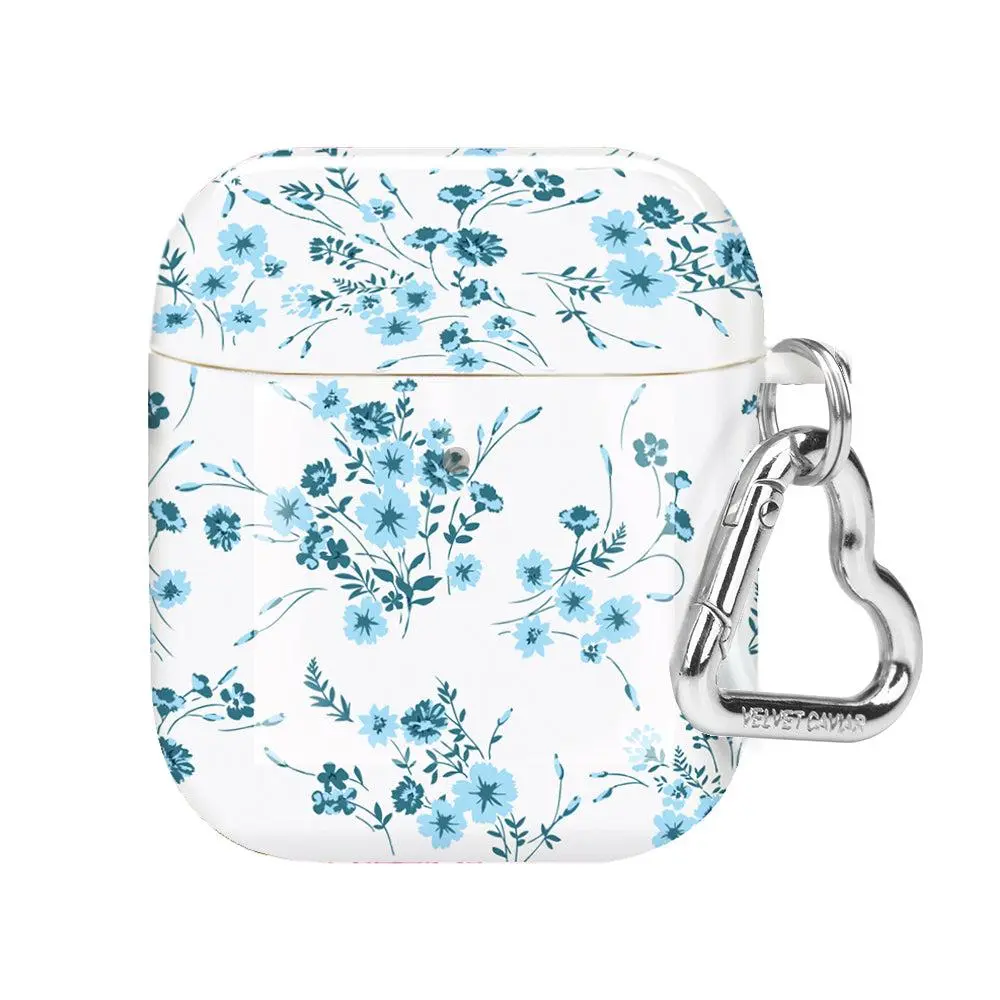 French Blue Floral AirPod Case with Metal Clip - Velvet Caviar