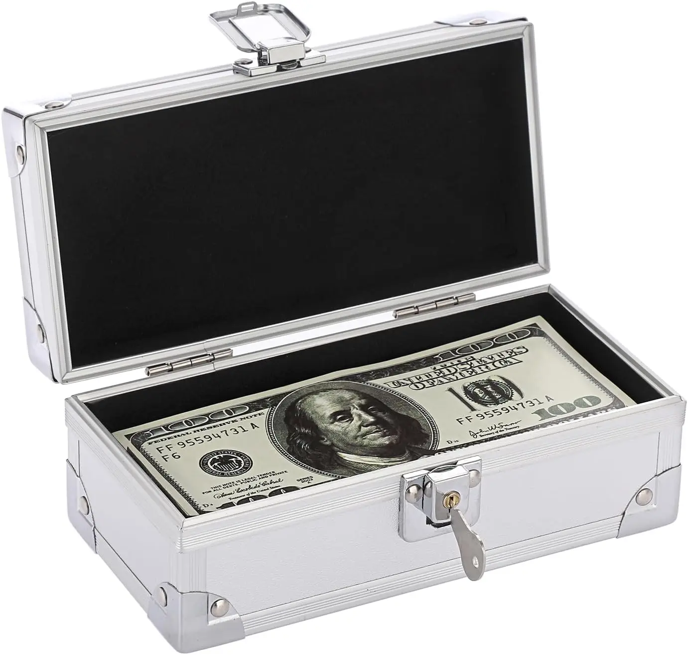 Hipiwe Lockable Cash Box Aluminium Alloy Money Box for Cash Money Storage Box Cash Box with Lock Single Row Currency Tray Cash Organizer Piggy Bank