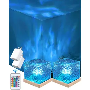 2 Packs Ocean Lamp with Charger,Northern Lights Cube Ocean Wave Projector Light,16 Colors Glow with Remote for Bedroom Living Room Game Room Decor